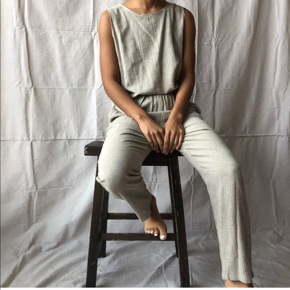 Vintage oatmeal colored cotton linen blend 2 piece